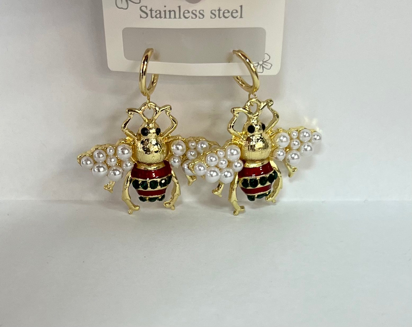 Bee Earrings Gold with Pearls