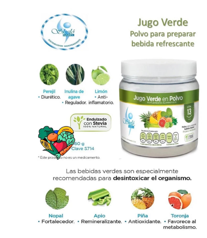 Shelo Nabel Juice Powder Dietary Supplement Quema Grasa Jugo Verde