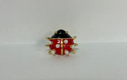 Lady Bug Ring with Pearls One Size